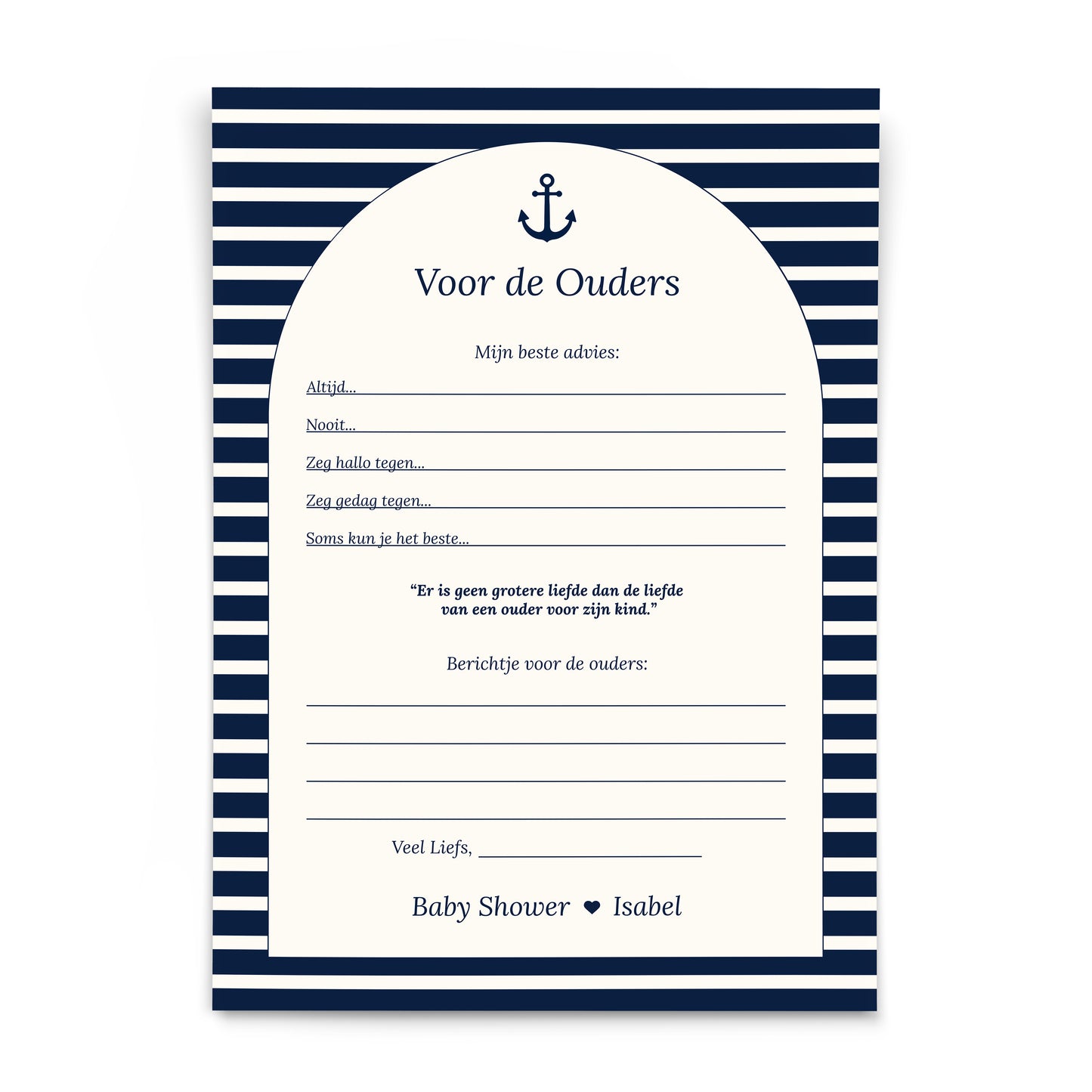Gepersonaliseerde Babyshower Invulkaarten Set - Navy Blue