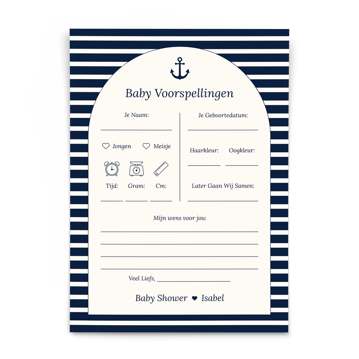 Gepersonaliseerde Babyshower Invulkaarten Set - Navy Blue