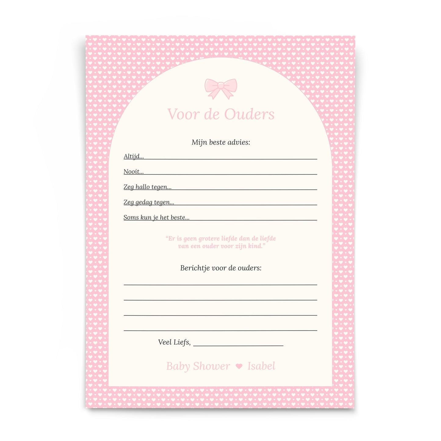 Gepersonaliseerde Babyshower Ouderkaarten - Roze Hartjes