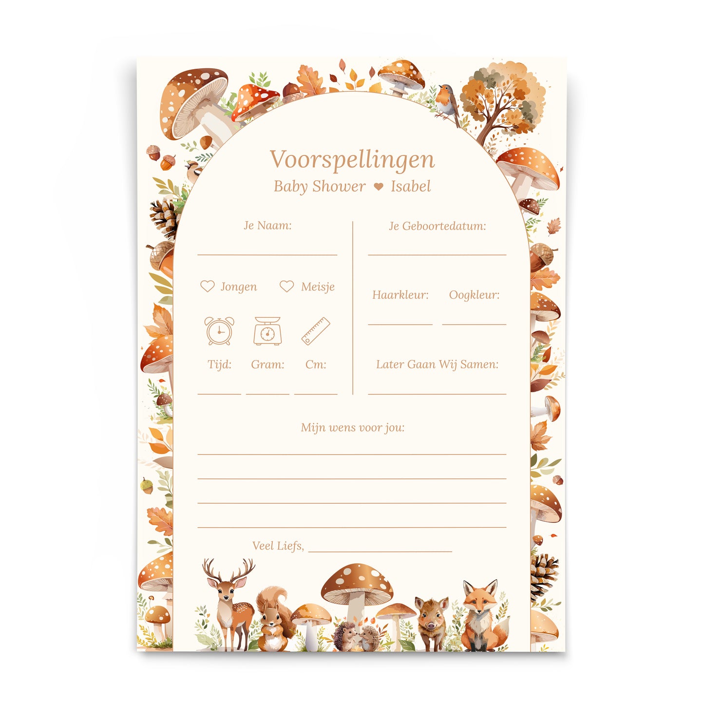 Gepersonaliseerde Babyshower Voorspellingskaarten - Bosdieren