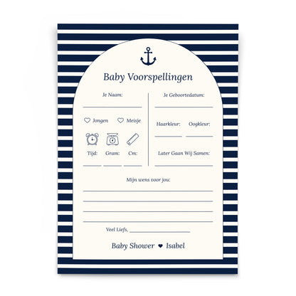 Gepersonaliseerde Babyshower Invulkaarten Set - Navy Blue